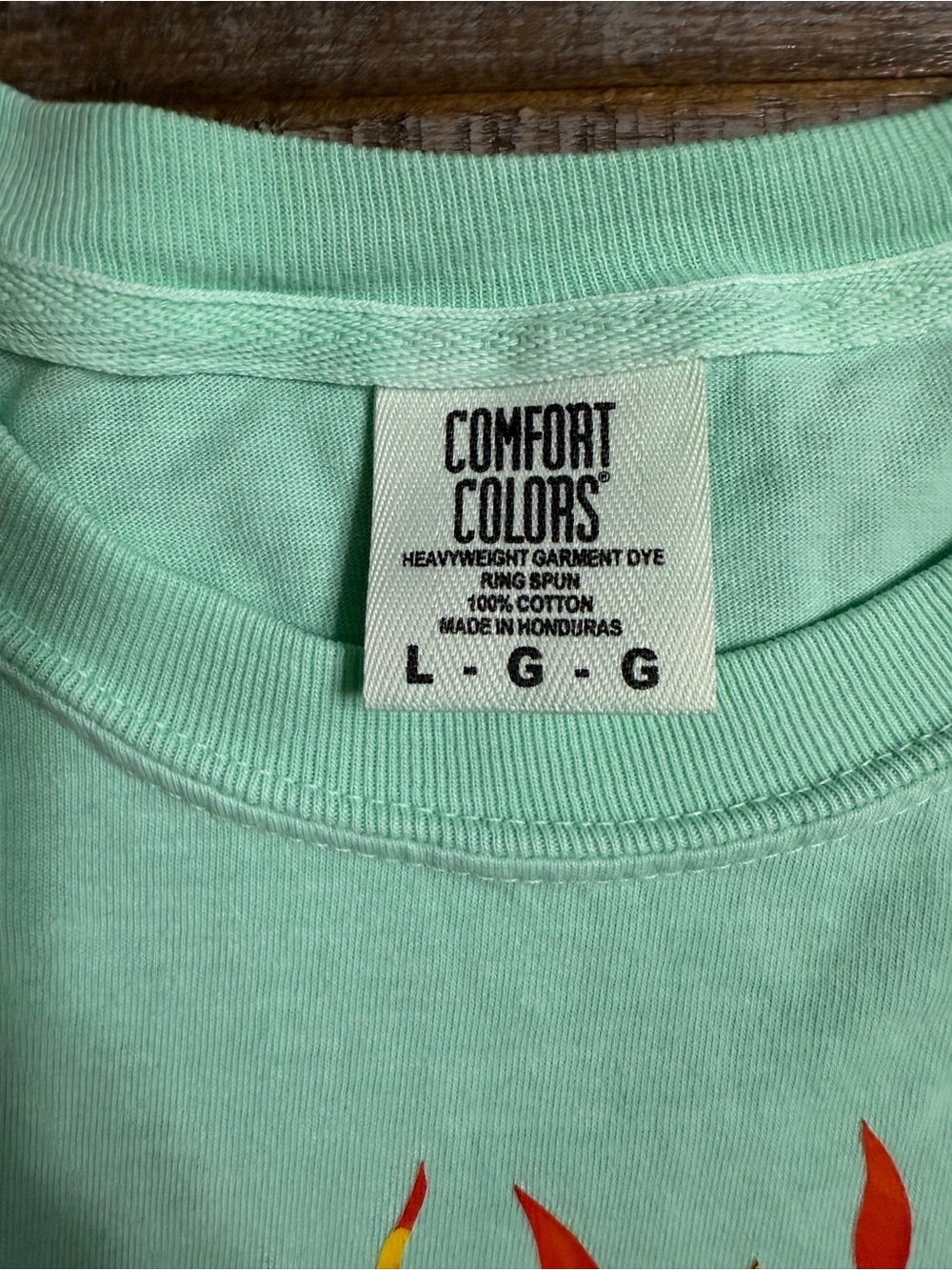 Comfort Colors Mint Green Short Sleeve Tee with Flaming Leopard Graphic - Picture 2 of 6